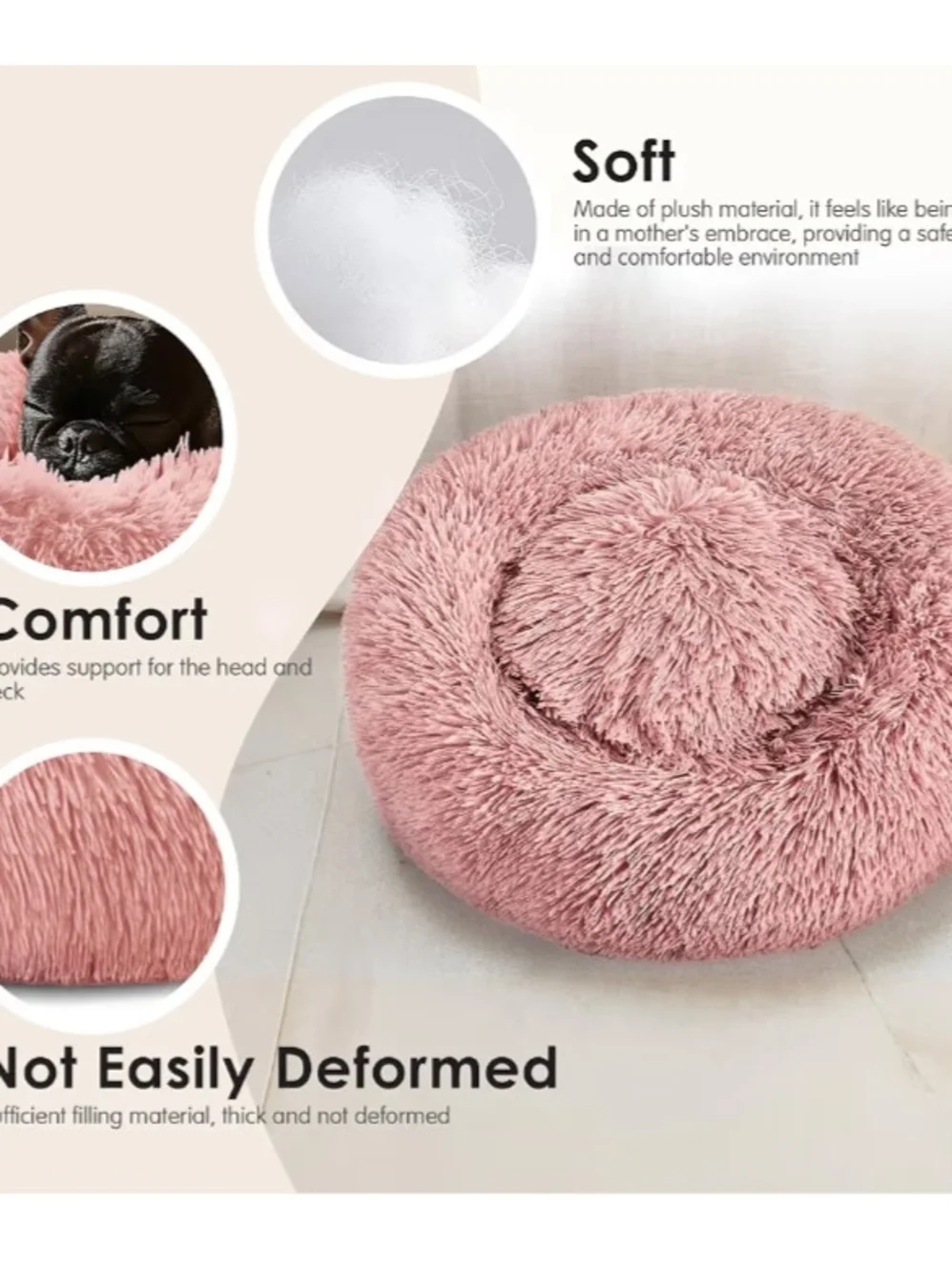 Pink Dog & Cat Bed for Indoor Cats, 20in Calming Donut Bed for Puppy and Kitten